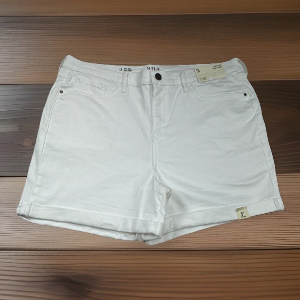 a.n.a. Shorts Women 18 White Denim High Rise MIDI 5 Inseam Stretch Casual Summer